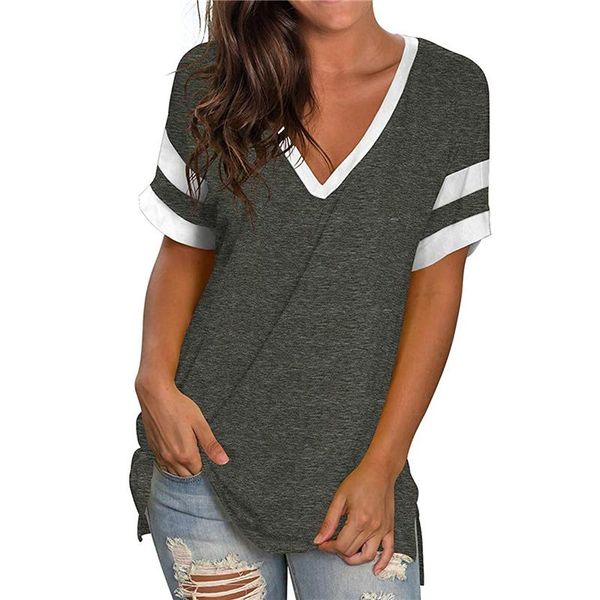 women's blouses & shirts summer women casual stitching v-neck contrast short-sleeved loose pullover comfortable breathable blouse, White
women's blouses & shirts summer women casual stitching v-neck contrast short-sleeved loose pullover comfortable breathable blouse, White