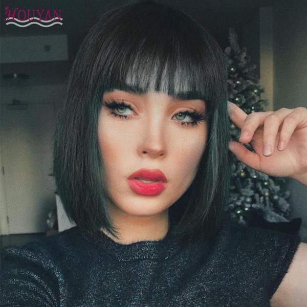 synthetic wigs houyan short straight hair bob wig with bangs women natural blend dark green heat-resistant fiber, Black
synthetic wigs houyan short straight hair bob wig with bangs women natural blend dark green heat-resistant fiber, Black