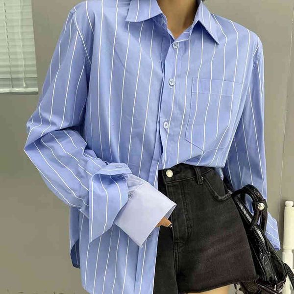 blouses striped blue shirt for women lapel long sleeve casual minimalist loose blouse female fashion clothing spring, White
blouses striped blue shirt for women lapel long sleeve casual minimalist loose blouse female fashion clothing spring, White
