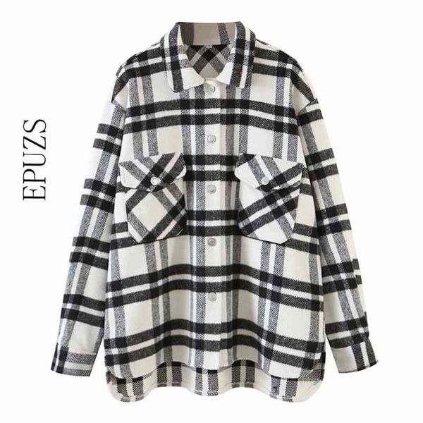 vintage loose plaid jacket women shirt coat winter sping long sleeve thick outwear casual female 210521, Black;brown
vintage loose plaid jacket women shirt coat winter sping long sleeve thick outwear casual female 210521, Black;brown