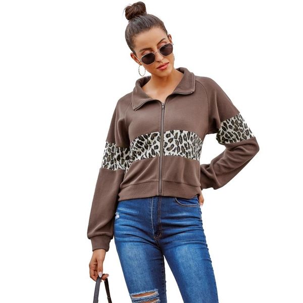 women zipper leopard stitching jacket long sleeve turn-down collar short coat women's jackets, Black;brown
women zipper leopard stitching jacket long sleeve turn-down collar short coat women's jackets, Black;brown