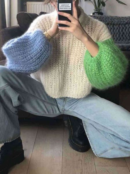 women's sweaters mohair long-sleeved contrast autumn pure handmade color matching lantern sleeve turtleneck pullover zq5b, White;black
women's sweaters mohair long-sleeved contrast autumn pure handmade color matching lantern sleeve turtleneck pullover zq5b, White;black