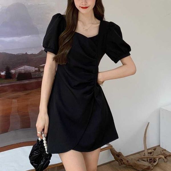black elegant dres casual designer a-line puff sleeve y2k summer korean office lady party chic 210604, Black;gray
black elegant dres casual designer a-line puff sleeve y2k summer korean office lady party chic 210604, Black;gray