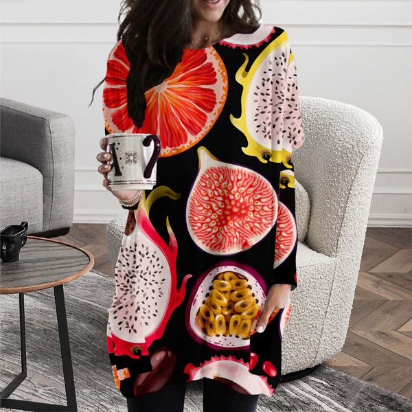 Harajuku style fruit pattern printing spring and autumn long pocket T-shirt female element round neck loose and comfortable home service, Black;gray
Harajuku style fruit pattern printing spring and autumn long pocket T-shirt female element round neck loose and comfortable home service, Black;gray