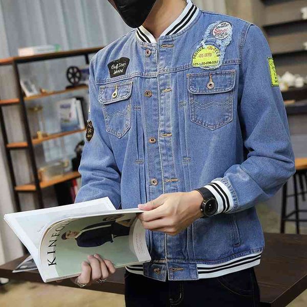 fashion brand stand collar denim autumn winter korean fashion couple handsome long sleeve large men's jacket, Black 
fashion brand stand collar denim autumn winter korean fashion couple handsome long sleeve large men's jacket, Black