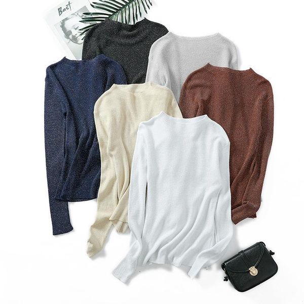 women's sweaters shiny lurex basic turtleneck sweater women casual knitted cotton pullovers long sleeve solid bottoming knitwear, White;black
women's sweaters shiny lurex basic turtleneck sweater women casual knitted cotton pullovers long sleeve solid bottoming knitwear, White;black