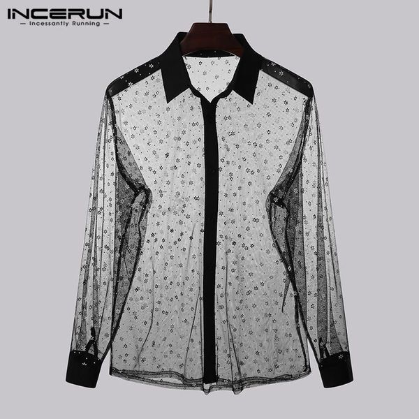 men's casual shirts fashion men shirt mesh see through long sleeve lapel nightclub party floral streetwear chic camisas hombre incerun, White;black
men's casual shirts fashion men shirt mesh see through long sleeve lapel nightclub party floral streetwear chic camisas hombre incerun, White;black