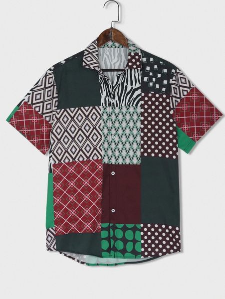 romwe guys patchwork geo & polka dot print shirt 59k7#, White;black 
romwe guys patchwork geo & polka dot print shirt 59k7#, White;black