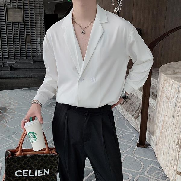 men's casual shirts 2021 men's suit collar lining loose coats long sleeve slim fit shirt men solid french cuff mens fashion camisa, White;black
men's casual shirts 2021 men's suit collar lining loose coats long sleeve slim fit shirt men solid french cuff mens fashion camisa, White;black