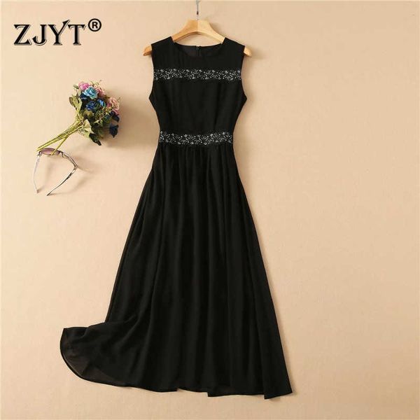 fashion women summer dress runway designers sleeveless embroidery patchwork midi black party dress 210601, Black;gray
fashion women summer dress runway designers sleeveless embroidery patchwork midi black party dress 210601, Black;gray