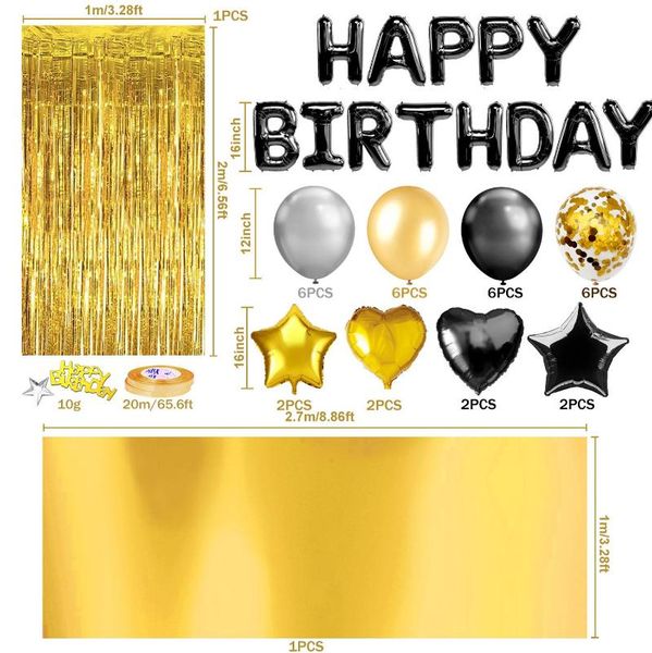 black gold birthday party decoration happy banner balloon stripe curtain aluminum foil tablecloth heart star confetti
black gold birthday party decoration happy banner balloon stripe curtain aluminum foil tablecloth heart star confetti