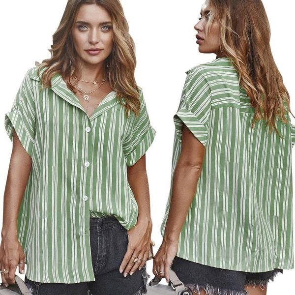 women's blouses & shirts women short sleeve turn down collar vertical stripes single-breasted loose shirt, White
women's blouses & shirts women short sleeve turn down collar vertical stripes single-breasted loose shirt, White