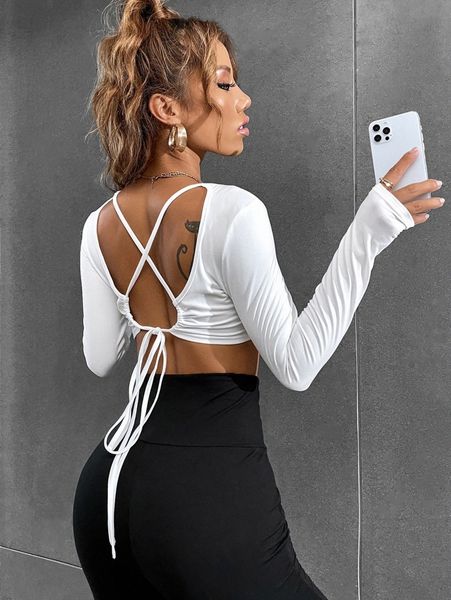 criss cross tie back crop b4oc#, White
criss cross tie back crop b4oc#, White