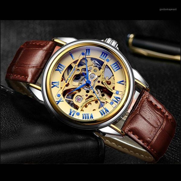 men automatic watch fashion stainless steel strap hollowed out waterproof mechanical wristwatch wristwatches, Slivery;brown
men automatic watch fashion stainless steel strap hollowed out waterproof mechanical wristwatch wristwatches, Slivery;brown