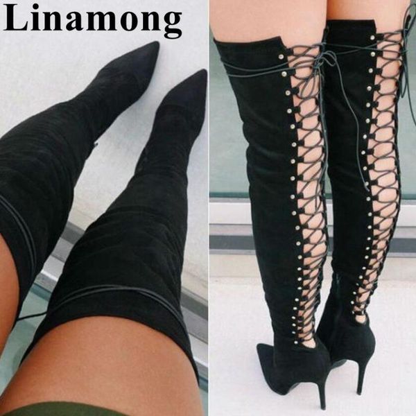 boots black rear corss-tied shoes flock solid pointed toe and thin high heel winter fashion over-the-knee women
boots black rear corss-tied shoes flock solid pointed toe and thin high heel winter fashion over-the-knee women