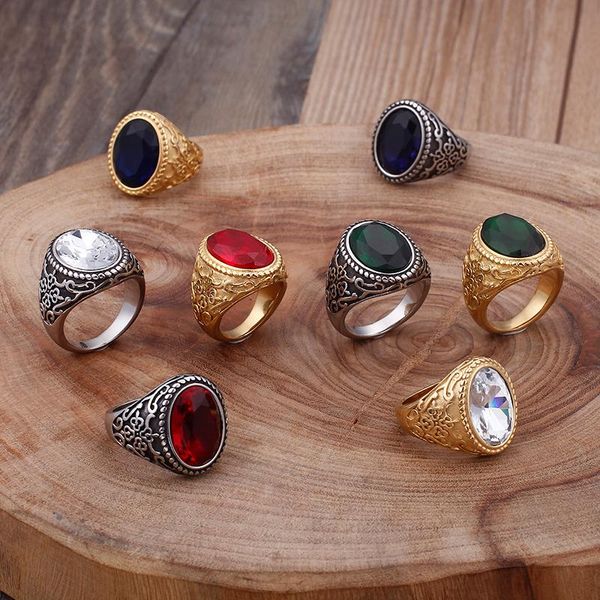 cluster rings quality rhinestone ring for men vintage stainless steel wedding blue red green clear big stone party titanium jewelry, Golden;silver
cluster rings quality rhinestone ring for men vintage stainless steel wedding blue red green clear big stone party titanium jewelry, Golden;silver