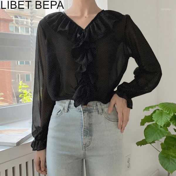 women's blouses & shirts 2021 fall spring casual dot shirt clothing wild tunika ruffles pagoda sleeve chiffon lace up bl3057, White
women's blouses & shirts 2021 fall spring casual dot shirt clothing wild tunika ruffles pagoda sleeve chiffon lace up bl3057, White