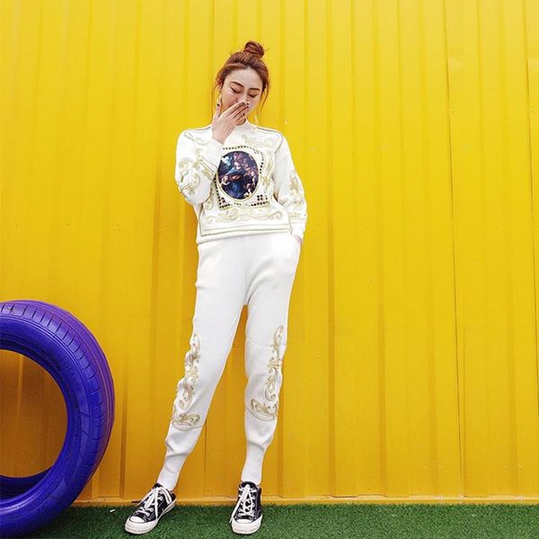 manual rivet patch print embroidery knitted tracksuit suit women round neck long sleeve pullover knit pencil pants sets female women's, White
manual rivet patch print embroidery knitted tracksuit suit women round neck long sleeve pullover knit pencil pants sets female women's, White
