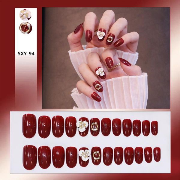 false nails 24pcs design with pink flower shape wear short paragraph fashion manicure patch art tools press glue, Red;gold
false nails 24pcs design with pink flower shape wear short paragraph fashion manicure patch art tools press glue, Red;gold