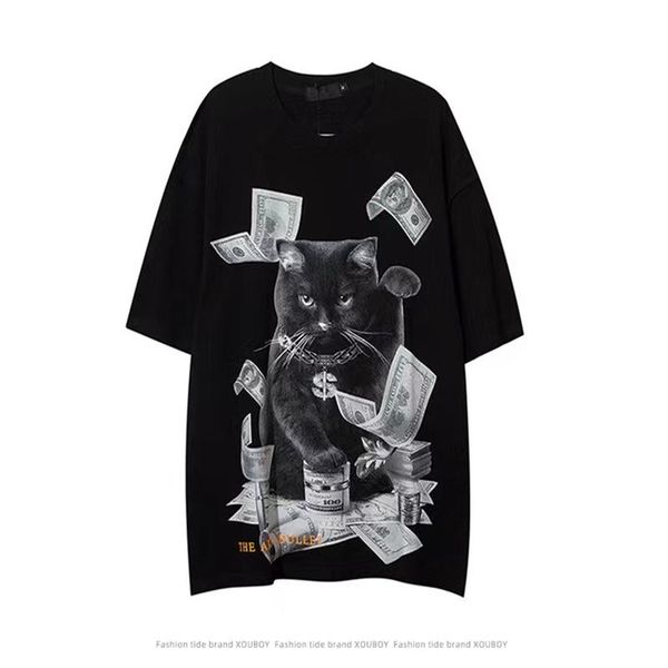 men's t-shirts summer men and women street cool cat shirt, White;black