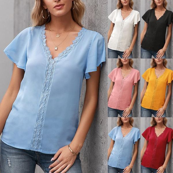 women's t-shirt lace stitching t-shirts summer fashion v-neck oversized casual ruffle short sleeve ropa mujer, White
women's t-shirt lace stitching t-shirts summer fashion v-neck oversized casual ruffle short sleeve ropa mujer, White