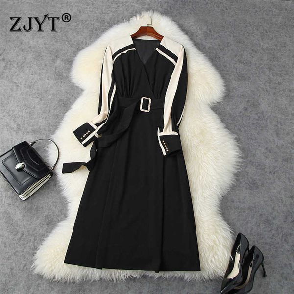fashion runway women autumn clothing long sleeve v neck vintage color block simple ol dress elegant vestidos 210601, Black;gray
fashion runway women autumn clothing long sleeve v neck vintage color block simple ol dress elegant vestidos 210601, Black;gray