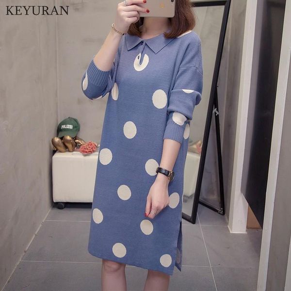 women's sweaters 4xl plus size dresses women autumn winter korean style turn-down collar polka dot dress ladies side slit knitted sweat, White;black
women's sweaters 4xl plus size dresses women autumn winter korean style turn-down collar polka dot dress ladies side slit knitted sweat, White;black