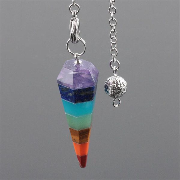 1pc rainbow 7 chakra layered healing dowsing reiki gem stone necklaces charms pendulum with chain pendant necklace for women, Silver
1pc rainbow 7 chakra layered healing dowsing reiki gem stone necklaces charms pendulum with chain pendant necklace for women, Silver