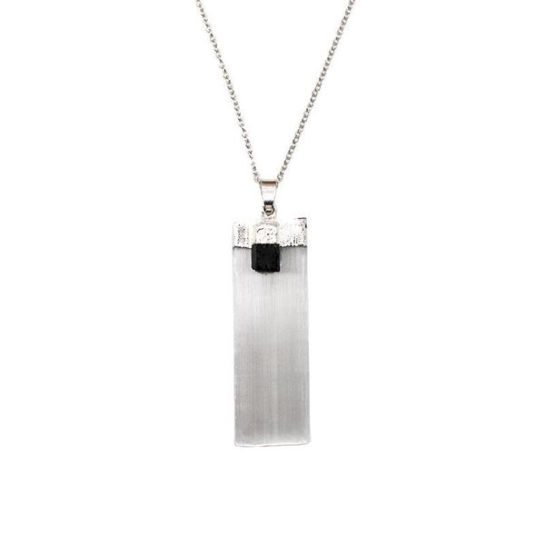 pendant necklaces raw selenite blade natural crystal healing gemstones with black tourmaline necklace metal chain 18", Silver
pendant necklaces raw selenite blade natural crystal healing gemstones with black tourmaline necklace metal chain 18", Silver