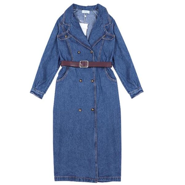 women's trench coats autumn women denim coat long windbreaker vintage sleeve double breasted, Tan;black
women's trench coats autumn women denim coat long windbreaker vintage sleeve double breasted, Tan;black