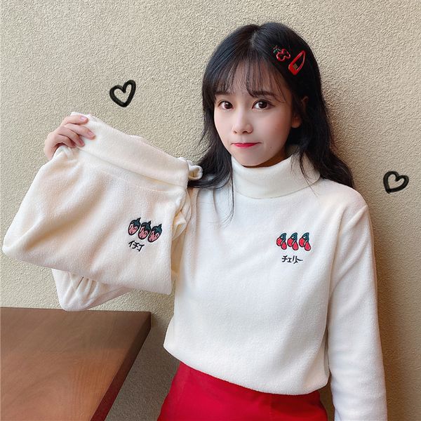 autumn winter japanese cute strawberry embroidery tshirt women turtleneck plus velvet warm t shirt kawaii long sleeve woman, Black
autumn winter japanese cute strawberry embroidery tshirt women turtleneck plus velvet warm t shirt kawaii long sleeve woman, Black