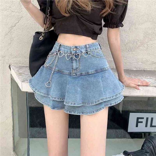 y2k denim half-length summer ruffled women skirt pleated high waist a-line, Black 
y2k denim half-length summer ruffled women skirt pleated high waist a-line, Black