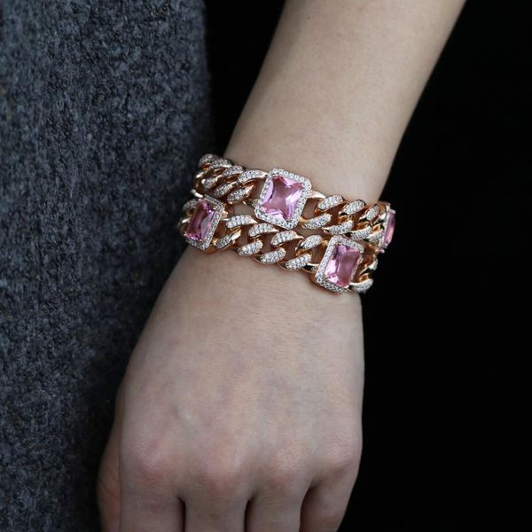 link, chain fashion 12mm width iced out cuban link bracelet for women men rose gold color bling baguette pink cz jewelry, Black
link, chain fashion 12mm width iced out cuban link bracelet for women men rose gold color bling baguette pink cz jewelry, Black