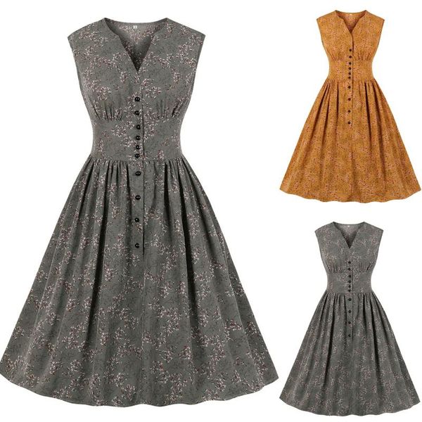 women's summer split neck mid waist floral button printing vintage tea dress printed without sleeves casual dresses, Black;gray
women's summer split neck mid waist floral button printing vintage tea dress printed without sleeves casual dresses, Black;gray