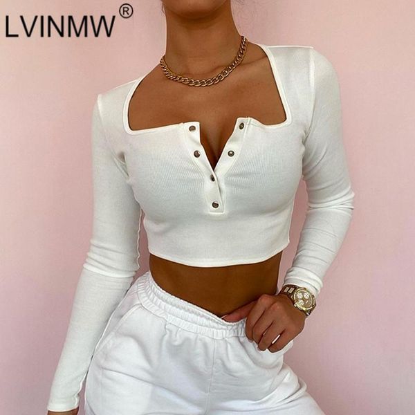 women's t-shirt lvinmw with buttons solid casual square collar long sleeve women ribbed slim skinny knitting cropped t-shirts spring st, White
women's t-shirt lvinmw with buttons solid casual square collar long sleeve women ribbed slim skinny knitting cropped t-shirts spring st, White