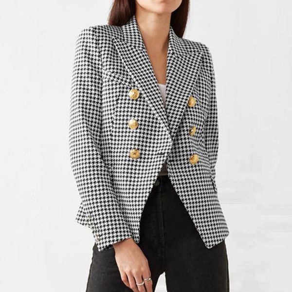 women's suits & blazers women designer solid blazer jacket office lady classic double breasted golden button slim black houndstooth for, White;black
women's suits & blazers women designer solid blazer jacket office lady classic double breasted golden button slim black houndstooth for, White;black