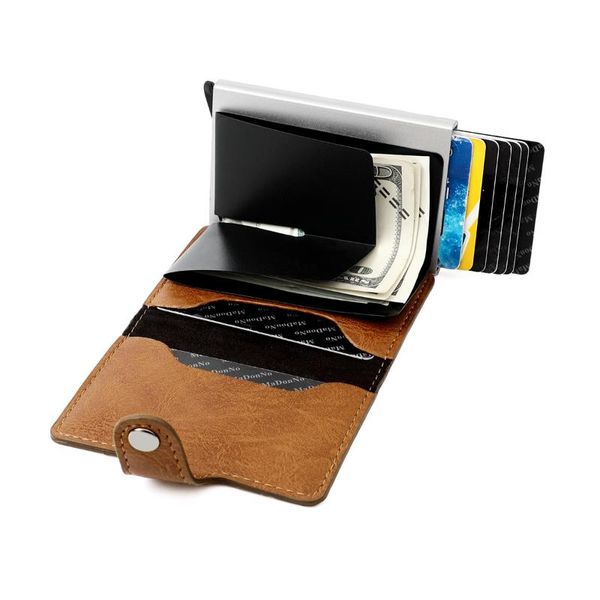 card holders rfid men leather business id case male coin purse automatic blocking aluminium bank wallets, Brown;gray
card holders rfid men leather business id case male coin purse automatic blocking aluminium bank wallets, Brown;gray