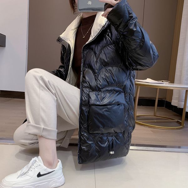 women's parkas down ladies jacket 2021 winter korean loose cocoon stand collar contrast bright face medium and long white duck, Black
women's parkas down ladies jacket 2021 winter korean loose cocoon stand collar contrast bright face medium and long white duck, Black