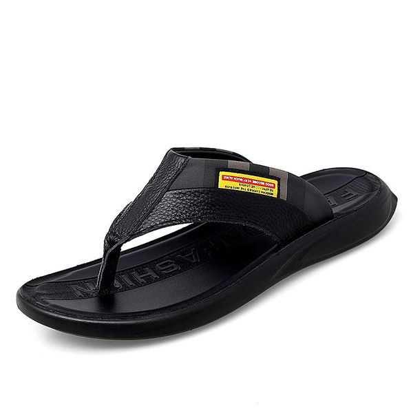 men's genuine leather flip flops outdoor summer concise fashion slipper for male non-slip breathable beach slippers, Black
men's genuine leather flip flops outdoor summer concise fashion slipper for male non-slip breathable beach slippers, Black