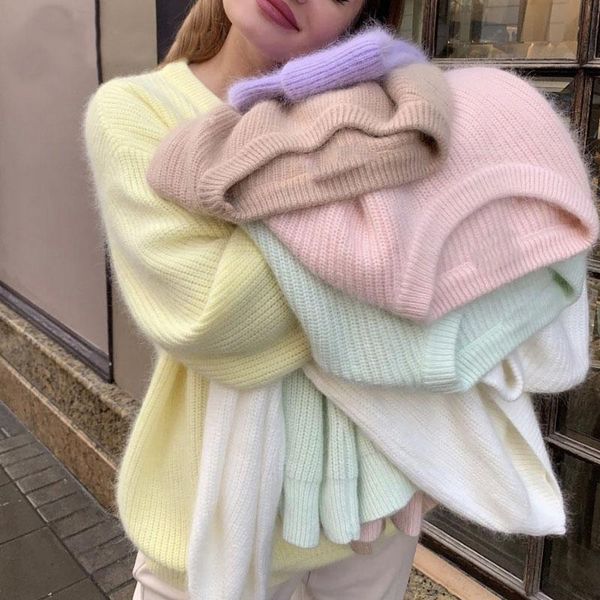 women's sweaters y2k clothes korean fashion women autumn winter long sleeve slim pullover knitted sweater soft loose warm cashmere, White;black
women's sweaters y2k clothes korean fashion women autumn winter long sleeve slim pullover knitted sweater soft loose warm cashmere, White;black