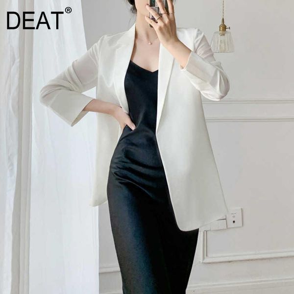 women's suits & blazers deat woman blazer coat chiffon white solid seven sleeve hidden breasted long length office lady style 2021 summ, White;black
women's suits & blazers deat woman blazer coat chiffon white solid seven sleeve hidden breasted long length office lady style 2021 summ, White;black