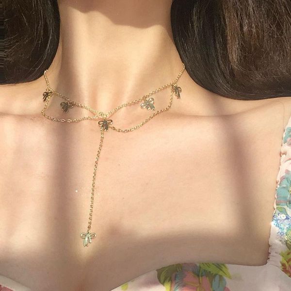 chokers bow pendant necklace for women crystal link chain clavicle adjustable hollow charm tassel jewelry accessories, Golden;silver
chokers bow pendant necklace for women crystal link chain clavicle adjustable hollow charm tassel jewelry accessories, Golden;silver