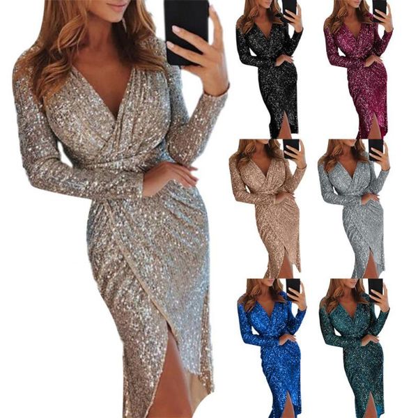 casual dresses 50% s evening party women sequined v neck long sleeve split midi pencil dress, Black;gray
casual dresses 50% s evening party women sequined v neck long sleeve split midi pencil dress, Black;gray