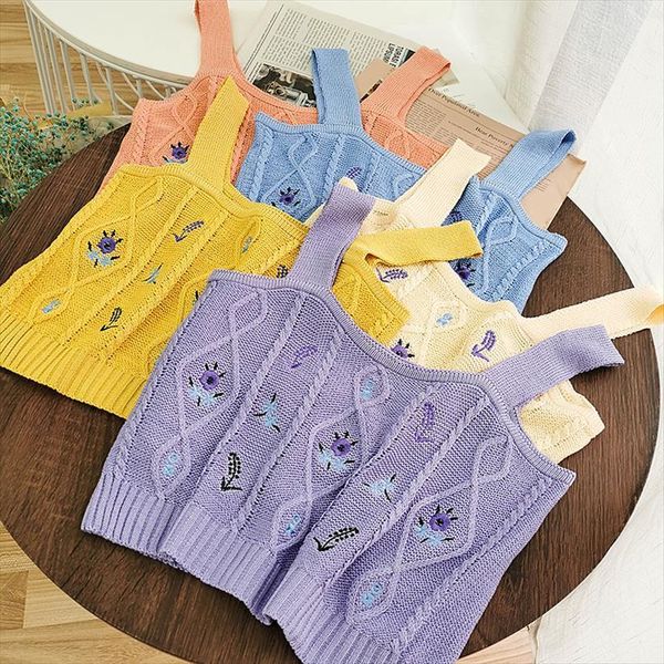 crop flower embroidery womens tanks v neck knitted slim elastic straps cute summer, White
crop flower embroidery womens tanks v neck knitted slim elastic straps cute summer, White
