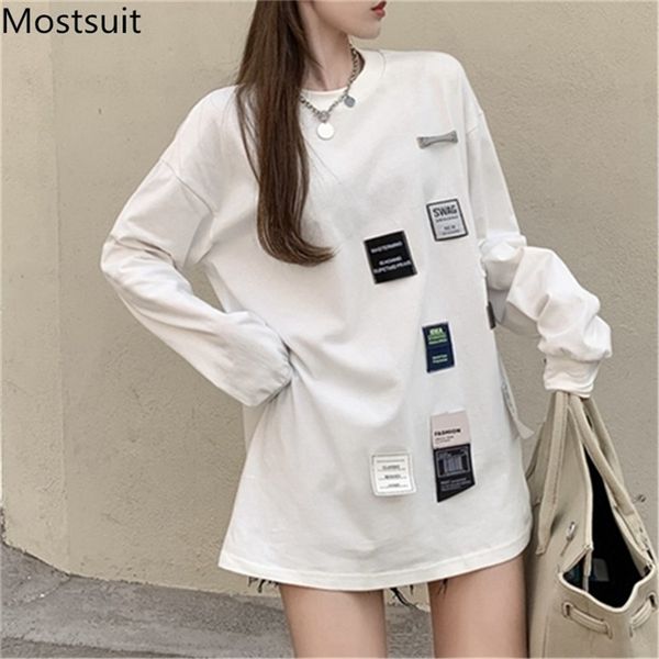 badages patchwork women t shirt full sleeve o-neck solid loose long tees casual fashion female pullover t-shirts femme 210513, White
badages patchwork women t shirt full sleeve o-neck solid loose long tees casual fashion female pullover t-shirts femme 210513, White