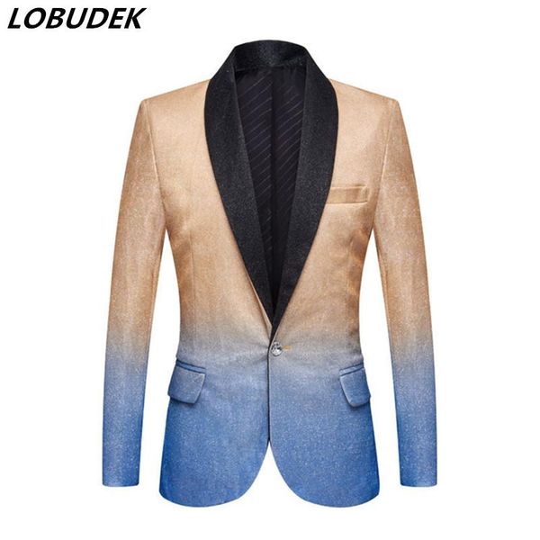 men's suits & blazers men wedding groom stylish shawl lapel gradient color blazer shiny nightclub stage singer performance suit jacket, White;black
men's suits & blazers men wedding groom stylish shawl lapel gradient color blazer shiny nightclub stage singer performance suit jacket, White;black