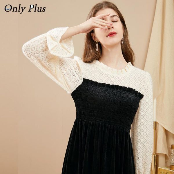 only plus lace crochet patchwork flare sleeve velvet dress spring elegant hollow out hepburn elastic long black dresses women casual, Black;gray
only plus lace crochet patchwork flare sleeve velvet dress spring elegant hollow out hepburn elastic long black dresses women casual, Black;gray