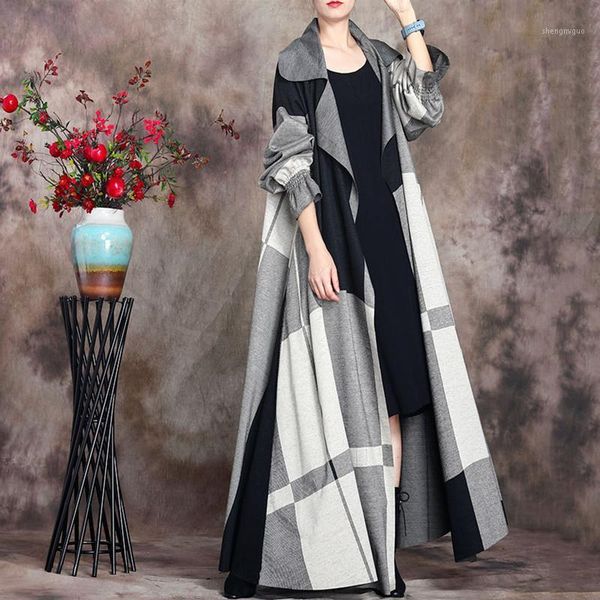 women's wool & blends female autumn and winter literary retro thin woolen plaid outerwear casual over-the-knee long loose trench coat, Black
women's wool & blends female autumn and winter literary retro thin woolen plaid outerwear casual over-the-knee long loose trench coat, Black