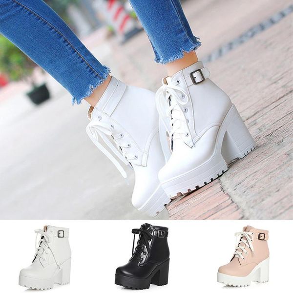 boots fashion lace up women motorcycle thick bottom platform ankle shoes ladies round toe high square heel short botas, Black
boots fashion lace up women motorcycle thick bottom platform ankle shoes ladies round toe high square heel short botas, Black