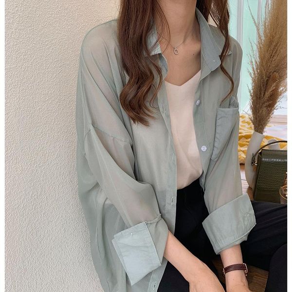 women's blouses & shirts blouse women chiffon sunscreen clothing ladies korean style womens solid outwear loose, White
women's blouses & shirts blouse women chiffon sunscreen clothing ladies korean style womens solid outwear loose, White